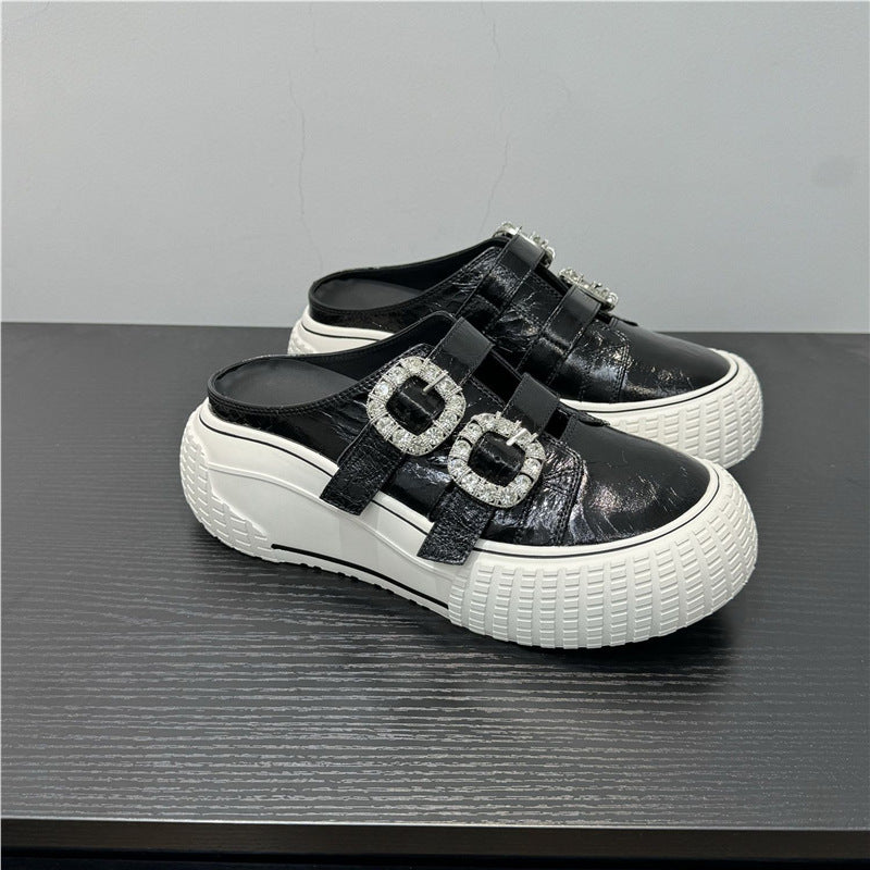 Damen modische Clutch-Sneaker mit dekorativen Strassschnallen EB