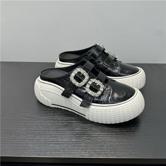 Damen modische Clutch-Sneaker mit dekorativen Strassschnallen EB