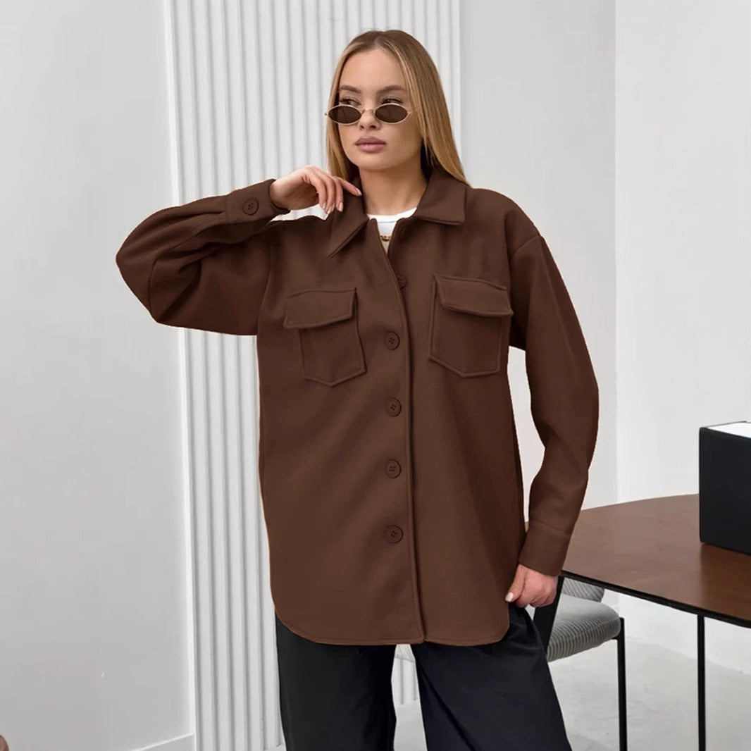Damen Oversized Hemdblousenjacke mit praktischen Taschen und modernem Schnitt EB