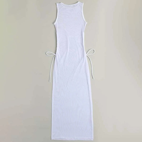 Damen Langer Wickel-Strandkleid mit seitlichem Bindegürtel EB