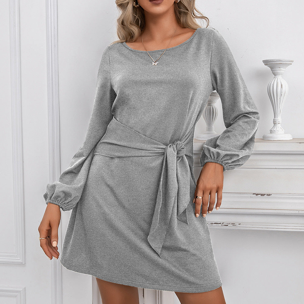 Damen elegantes Wickelkleid mit langem Arm und Taillengürtel EB