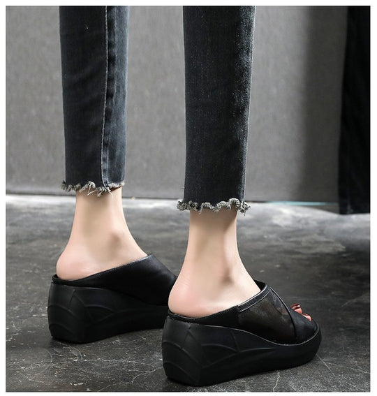 Damen Wedge-Pantoletten mit atmungsaktiver Mesh-Oberfläche und komfortabler Sohle EB