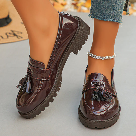 Damen nan elegante Lack-Tassel-Loafer mit profilierter Traktorsohle und gepolstertem Komfortfußbett EB