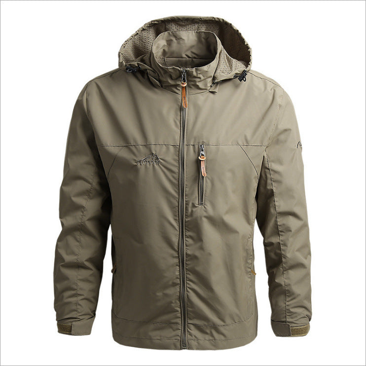 Herren Atmungsaktive Softshell Outdoorjacke mit verstellbarer Kapuze und Reißverschlusstaschen EB