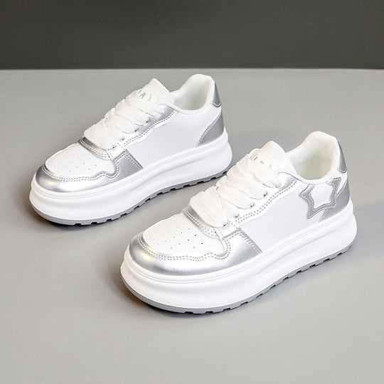 Damen modische Plateau Sneakers mit metallic Akzenten und atmungsaktiver Oberfläche EB