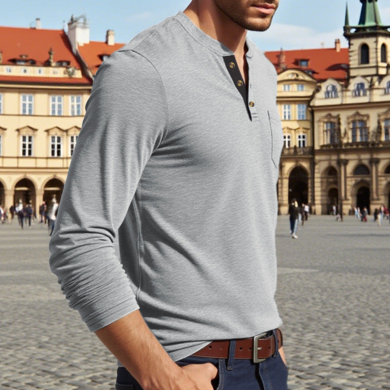Herren Langarm-Henley-Shirt mit Knopfleiste und eleganten Akzenten EB