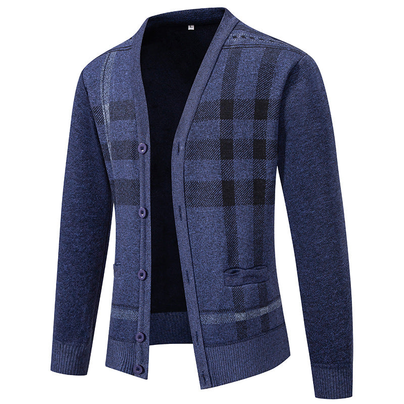 Herren Strickjacke mit modischem Karomuster und praktischen Knöpfen EB