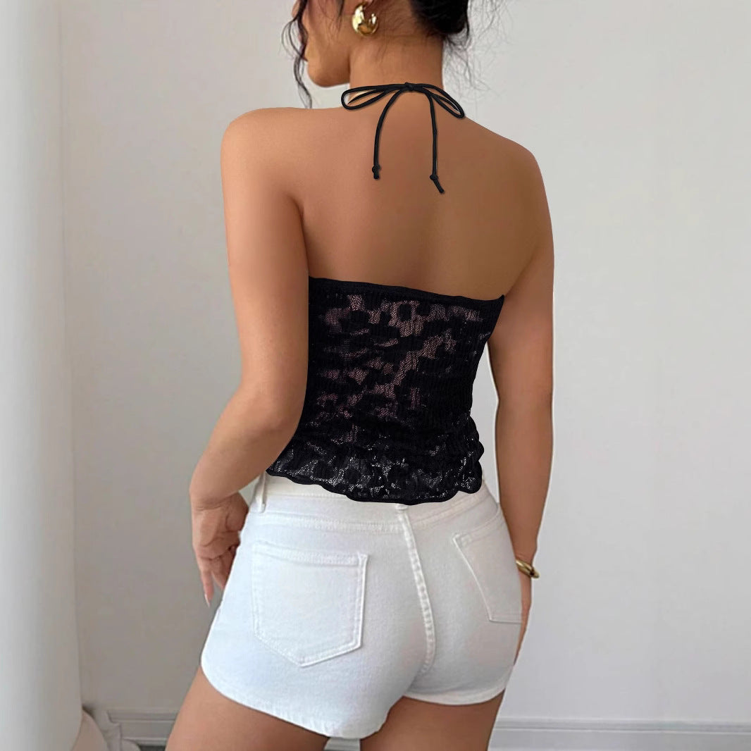 Damen Spitzen-Bustier mit Bindeband und transparentem Design EB