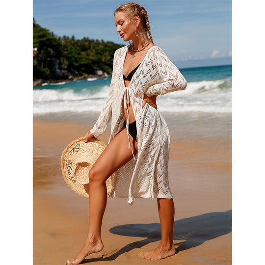 Damen eleganter Häkel-Strandkimono im Boho-Stil mit tiefem V-Ausschnitt EB