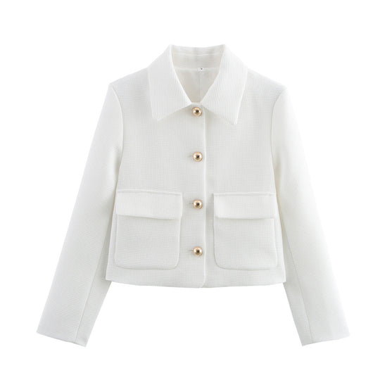 Damen cropped Blazerjacke mit dekorativen Knöpfen und praktischen Taschen EB