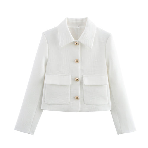 Damen cropped Blazerjacke mit dekorativen Knöpfen und praktischen Taschen EB