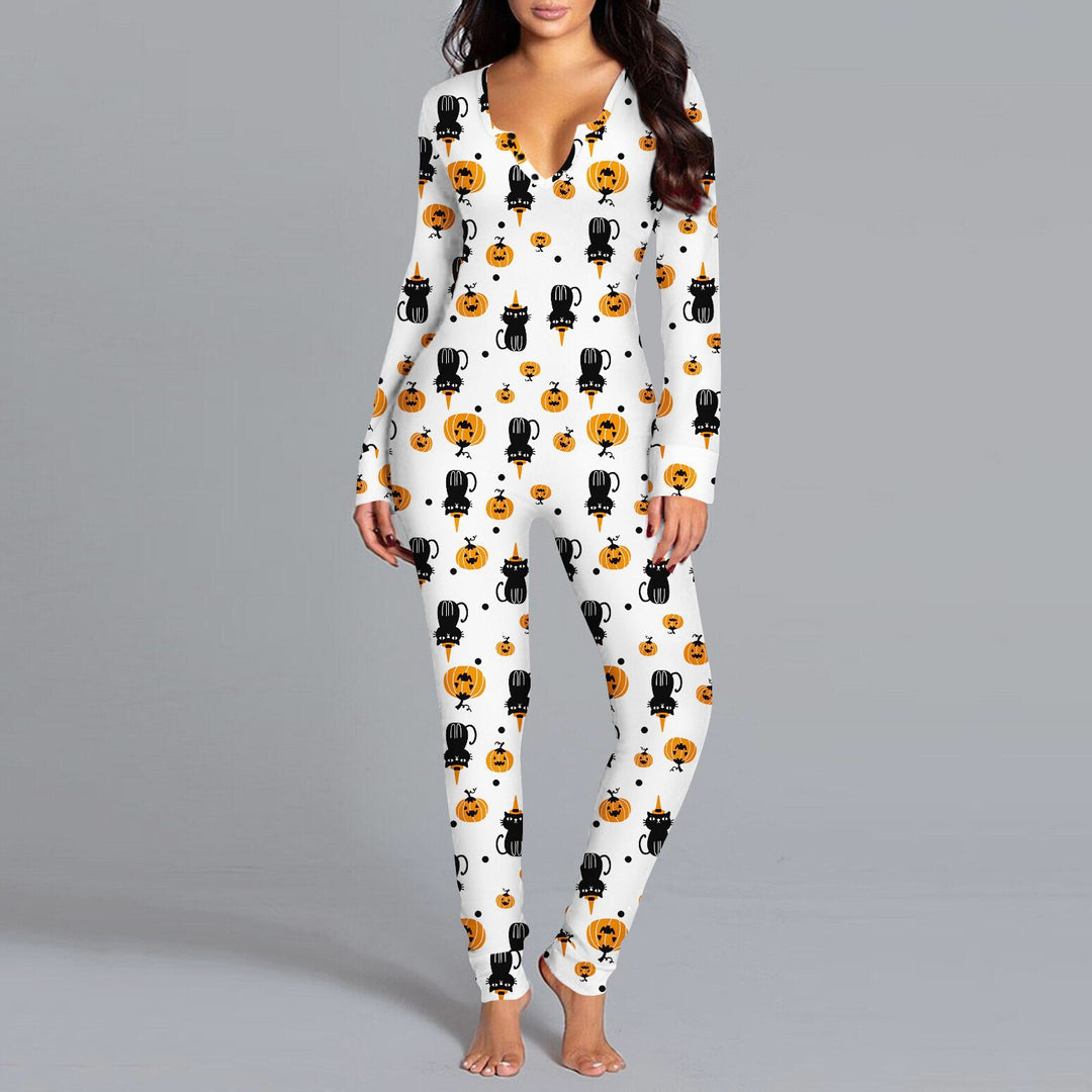 Damen Langarm Halloween-Themen Onesie Pyjama Set Heidi-Mode