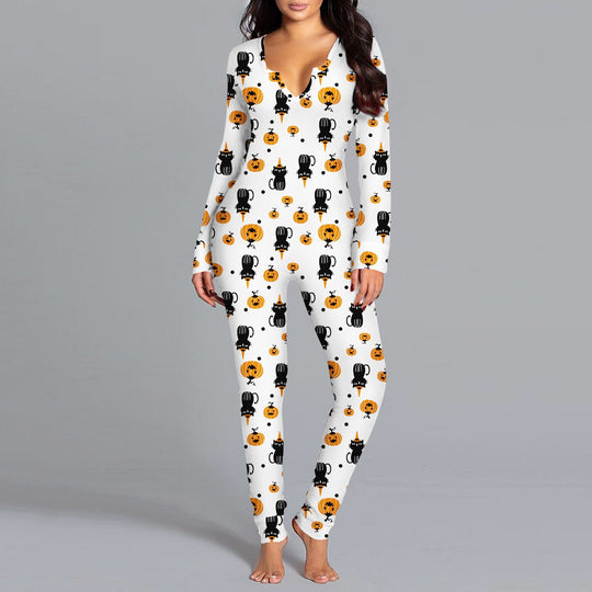 Damen Langarm Halloween-Themen Onesie Pyjama Set Heidi-Mode