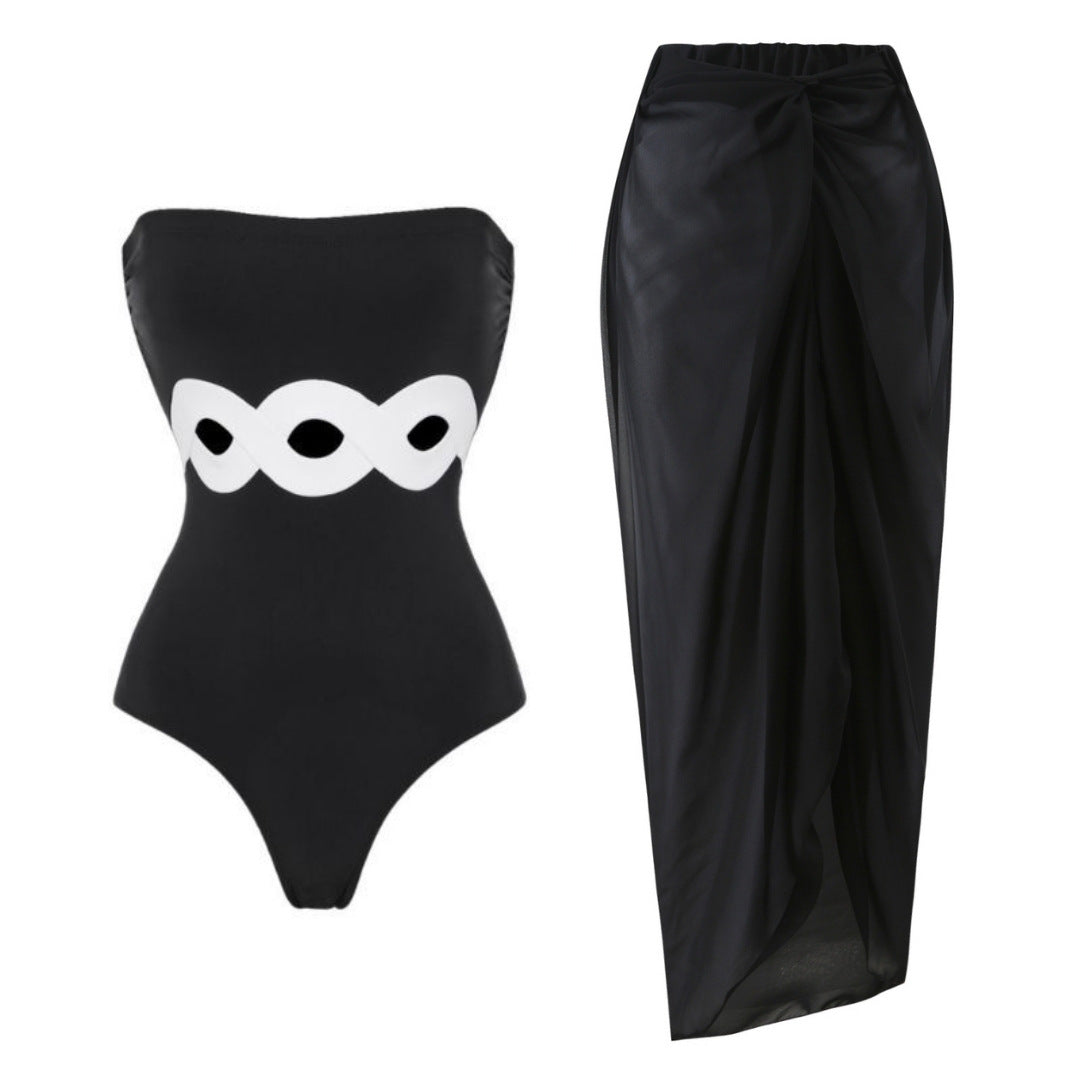 Damen Bandeau-Badeanzug mit elegantem Wickelrock EB