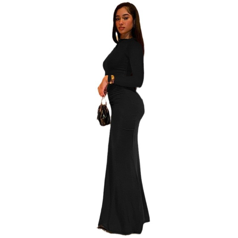 Damen Elegantes Langarm-Maxi-Kleid mit figurformendem Design EB