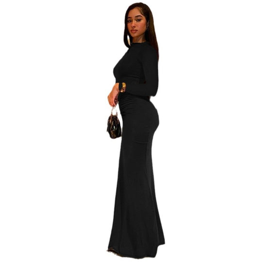 Damen Elegantes Langarm-Maxi-Kleid mit figurformendem Design EB