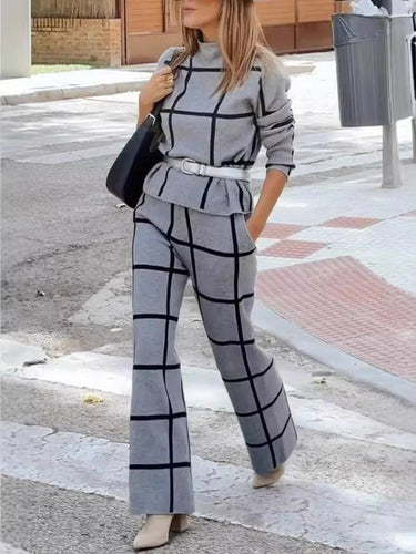 Damen Sweatpants-Set mit elegantem Karo-Design und praktischen Taschen EB