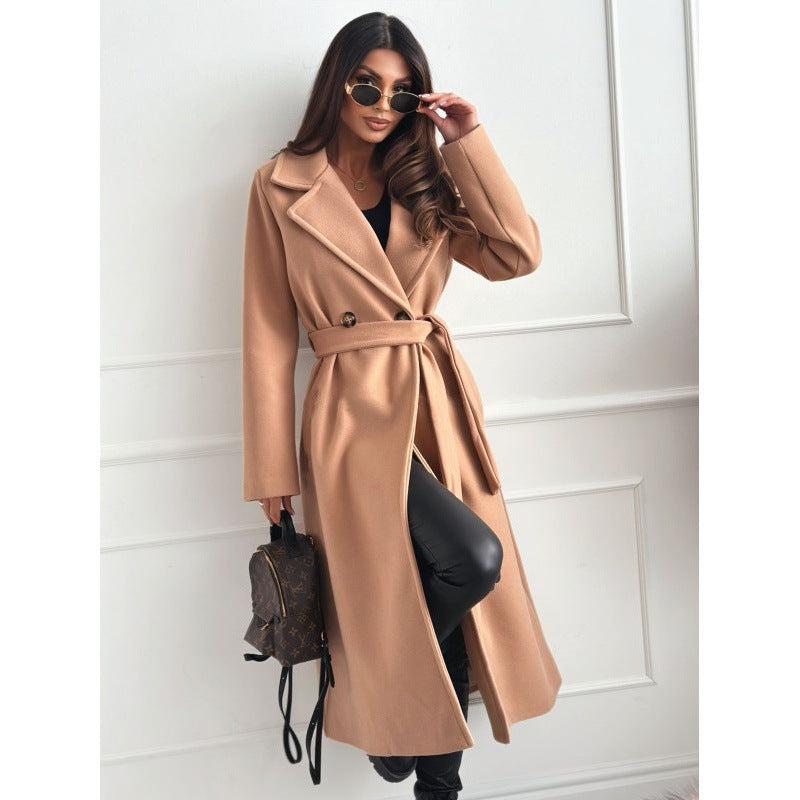 Damen eleganter taillierter Trenchcoat mit geschlossenem Kragen und Gürtel EB