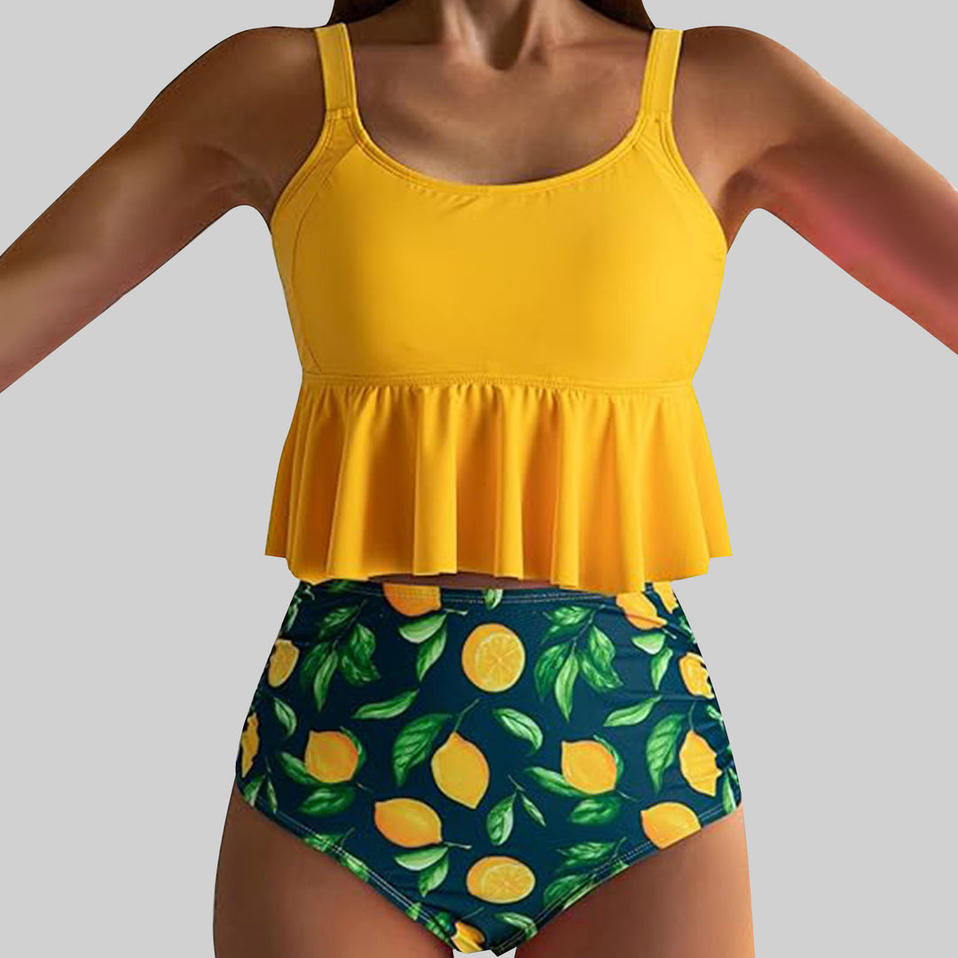 Damen Bade-Set mit verspieltem Rüschendesign und hohem Bund EB