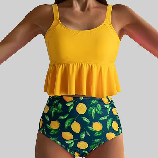 Damen Bade-Set mit verspieltem Rüschendesign und hohem Bund EB