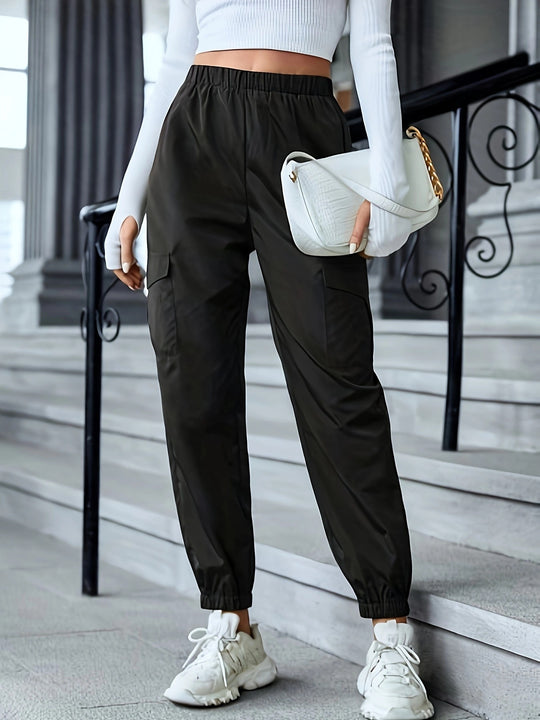 Damen Cargo-Hose im sportiven Design mit elastischem Bund und praktischen Taschen EB