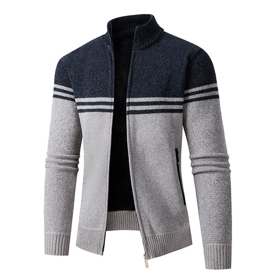 Herren Strickjacke mit modernem Zipper und sportlichem Streifenmuster EB