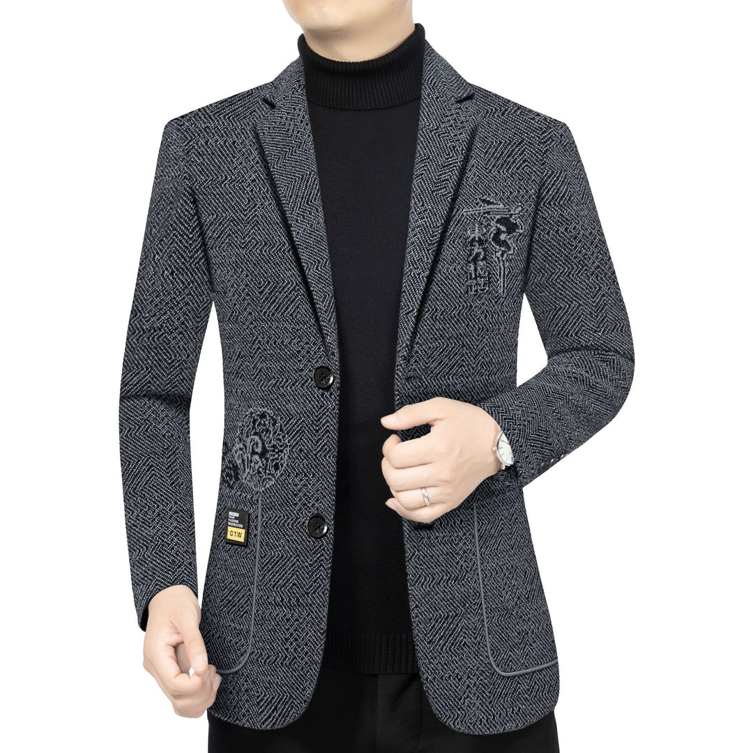Herren Taillierter Strickblazer im Bouclé-Look mit aufgesetzten Taschen EB