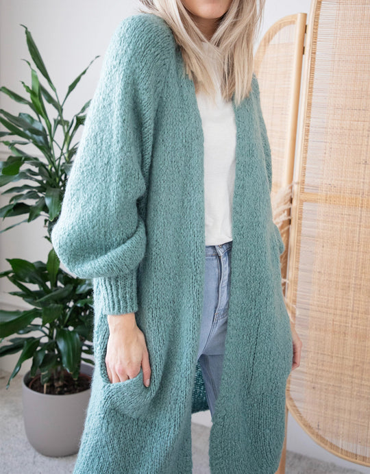 Damen Oversized Strickmantel mit lässigem V-Ausschnitt und luftiger Maschenstruktur EB
