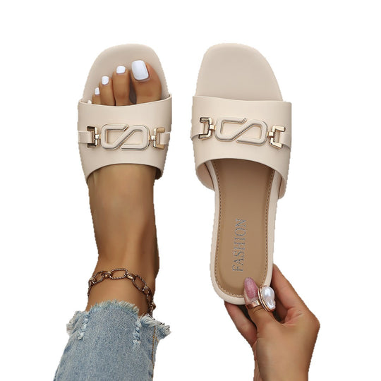 Damen Komfortable Mules mit modischer Ketten-Applikation EB