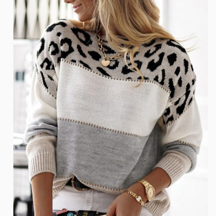 Damen Modischer Batik-Pullover mit animalischem Muster EB