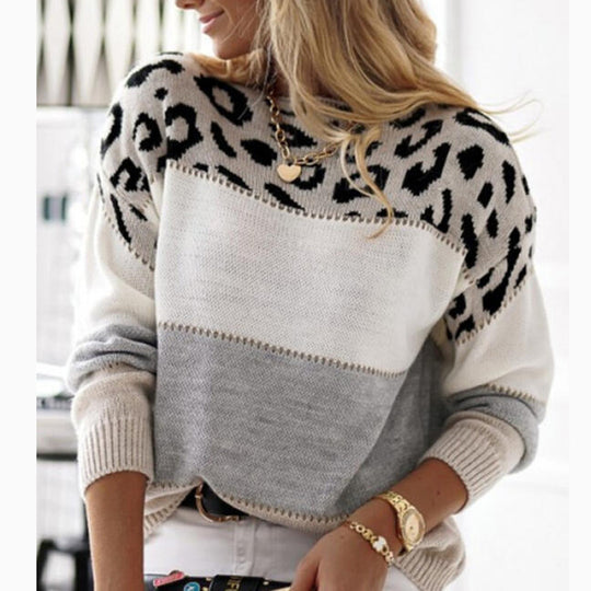 Damen Modischer Batik-Pullover mit animalischem Muster EB