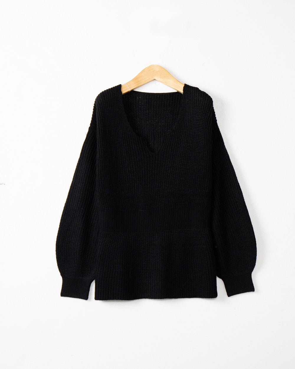 Damen Grobstrickpullover mit tiefem V-Ausschnitt und lässigem Schnitt EB
