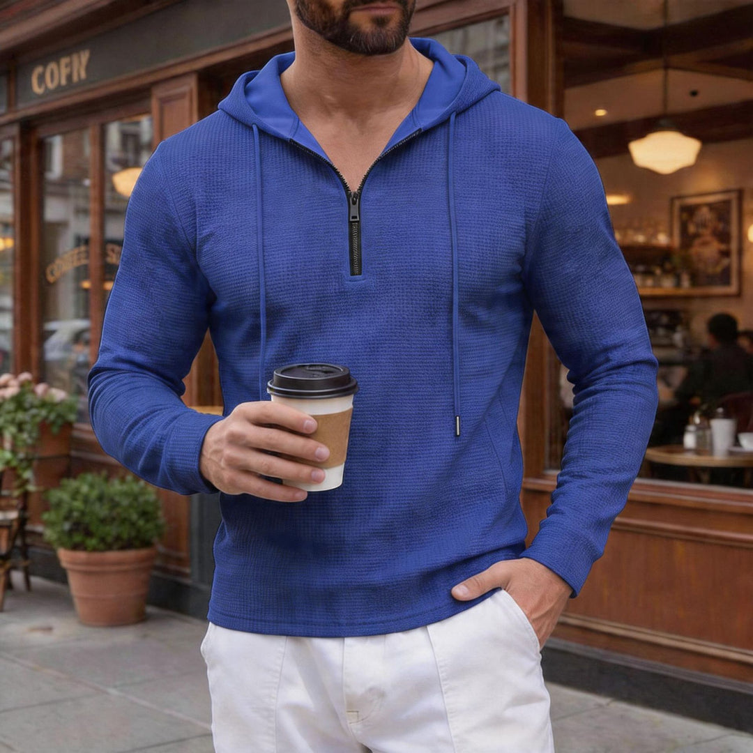 Herren nan texturierter Halbzip-Kapuzenpullover in Slim Fit EB