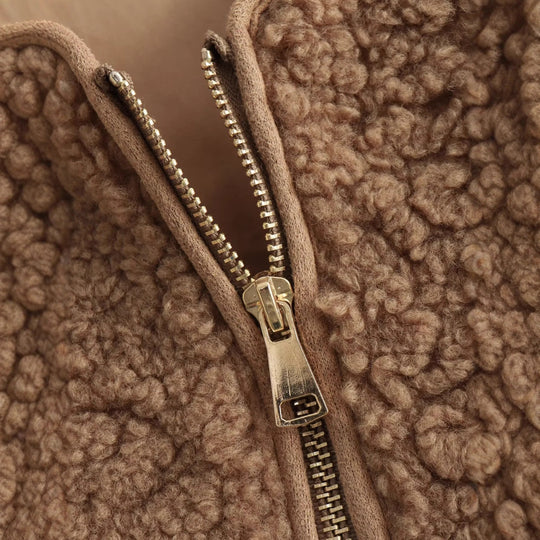 Damen kuschelige Teddyjacke mit Reißverschluss und praktischen Taschen EB