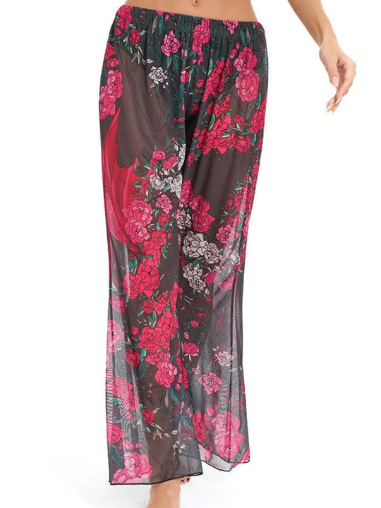 Damen Elegante Strandhose mit floralem Muster EB