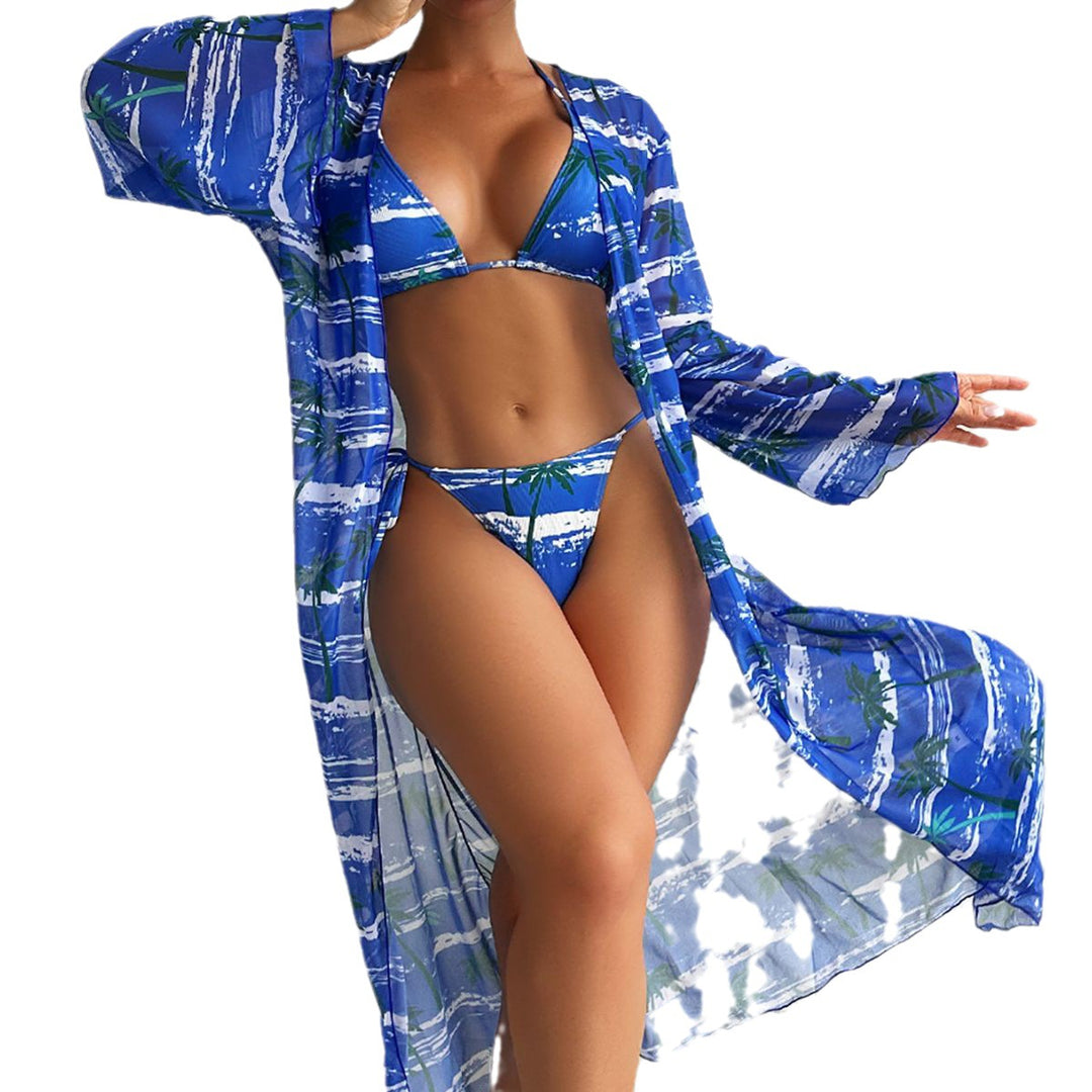Damen Strandmode mit leicht transparentem Kimono und modischem Bikini EB