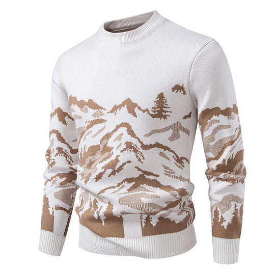 Herren Strickpullover mit Bergmotiv und hohem Kragen EB