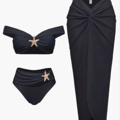 Damen Bikini-Set mit eleganter Wickelrock-Optik und modischem Stern-Applikation EB