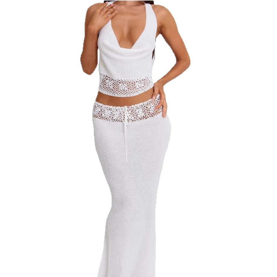 Damen luftiges Stricktop und Maxikleid Set EB