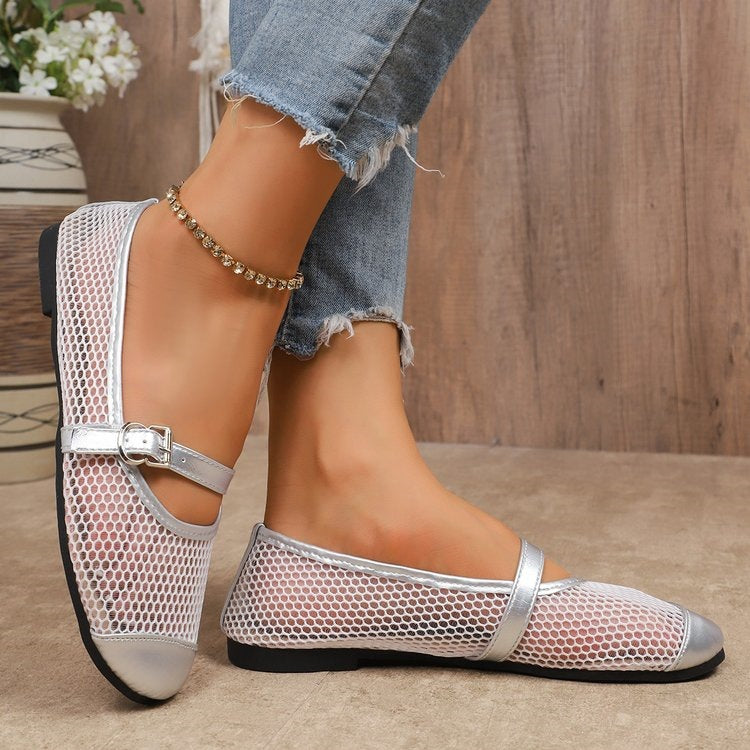 Damen Komfortable Netz-Ballerinas mit dekorativem Riemchen EB