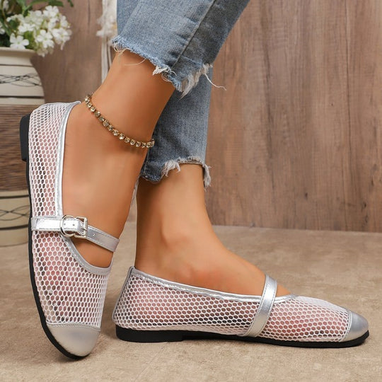 Damen Komfortable Netz-Ballerinas mit dekorativem Riemchen EB