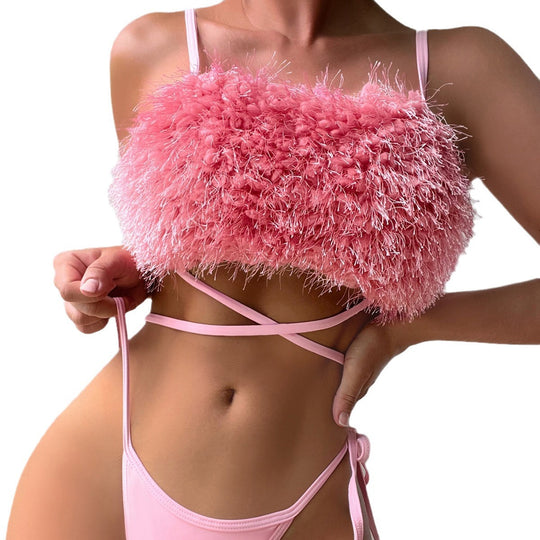 Damen Trendiger Bikini mit fluffigem Oberteil EB