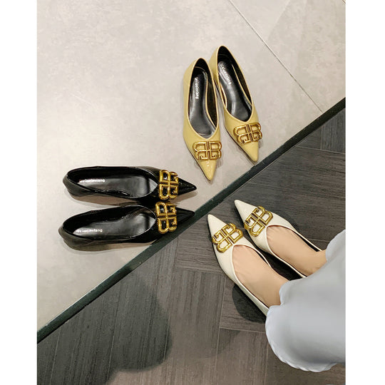 Damen elegante Ballerinas mit luxuriösem Metallakzent EB