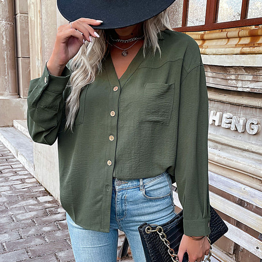 Damen Lockeres Blusenshirt aus leichtem Material mit Knopfleiste EB