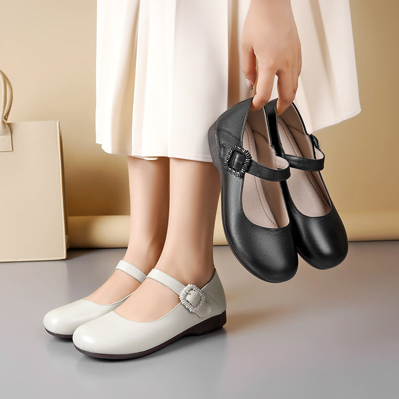 Damen Mary Jane Schuhe mit dekorativer Schnalle und komfortablem Blockabsatz EB