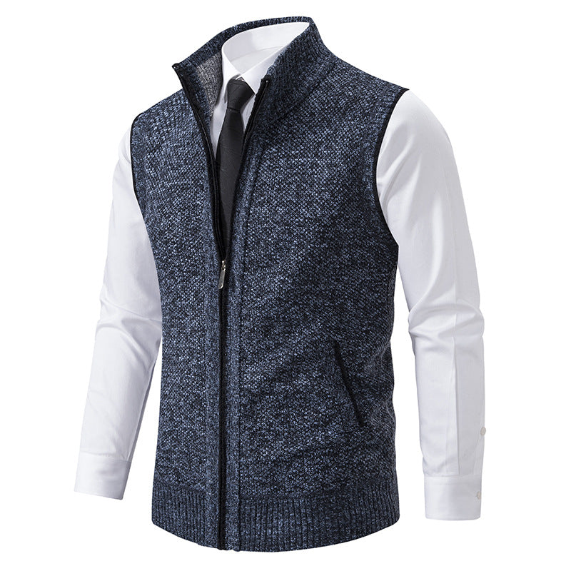 Herren nan elegante Strickweste mit Stehkragen und verdecktem Reißverschluss EB