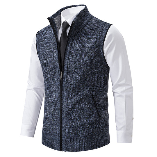 Herren nan elegante Strickweste mit Stehkragen und verdecktem Reißverschluss EB