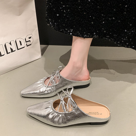 Damen Elegante Mules mit Raffung und verspieltem Schnürdetail EB