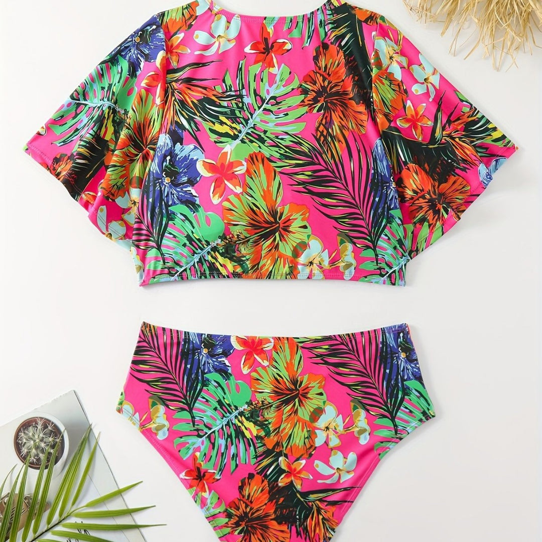 Damen Bikini-Set mit floralen Mustern und leichtem Überwurf EB