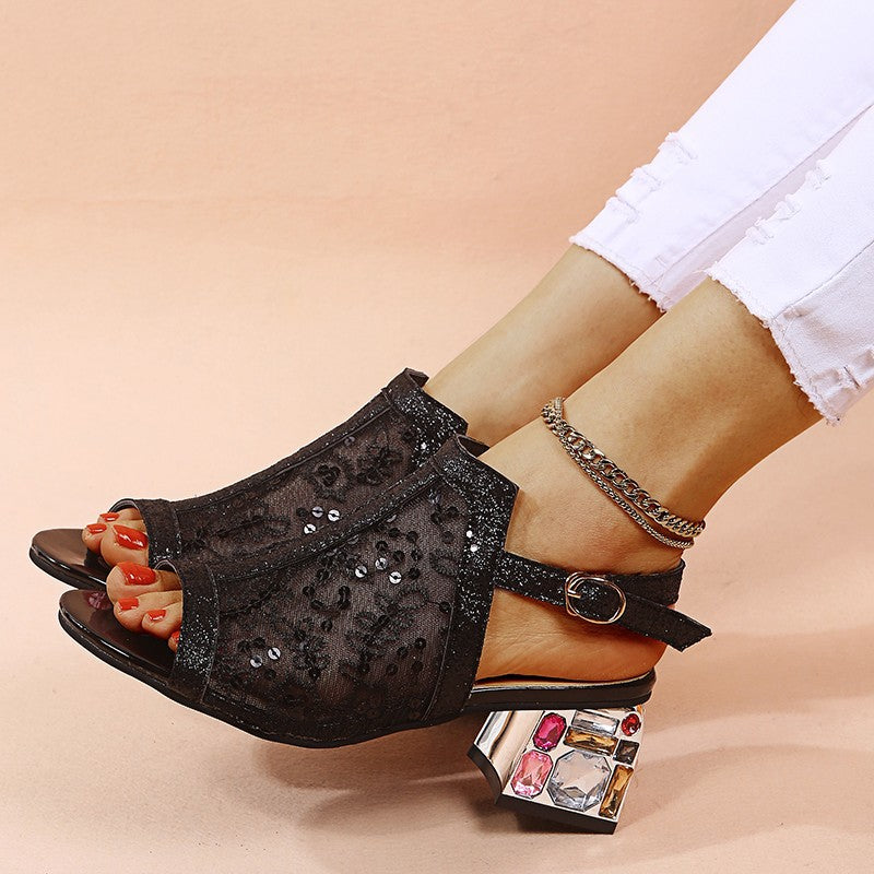 Damen glamouröse Slingback-Sandalen mit funkelndem Schmuckdetail EB